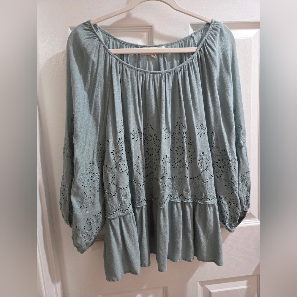 Penelope Rose Sage Eyelet Top